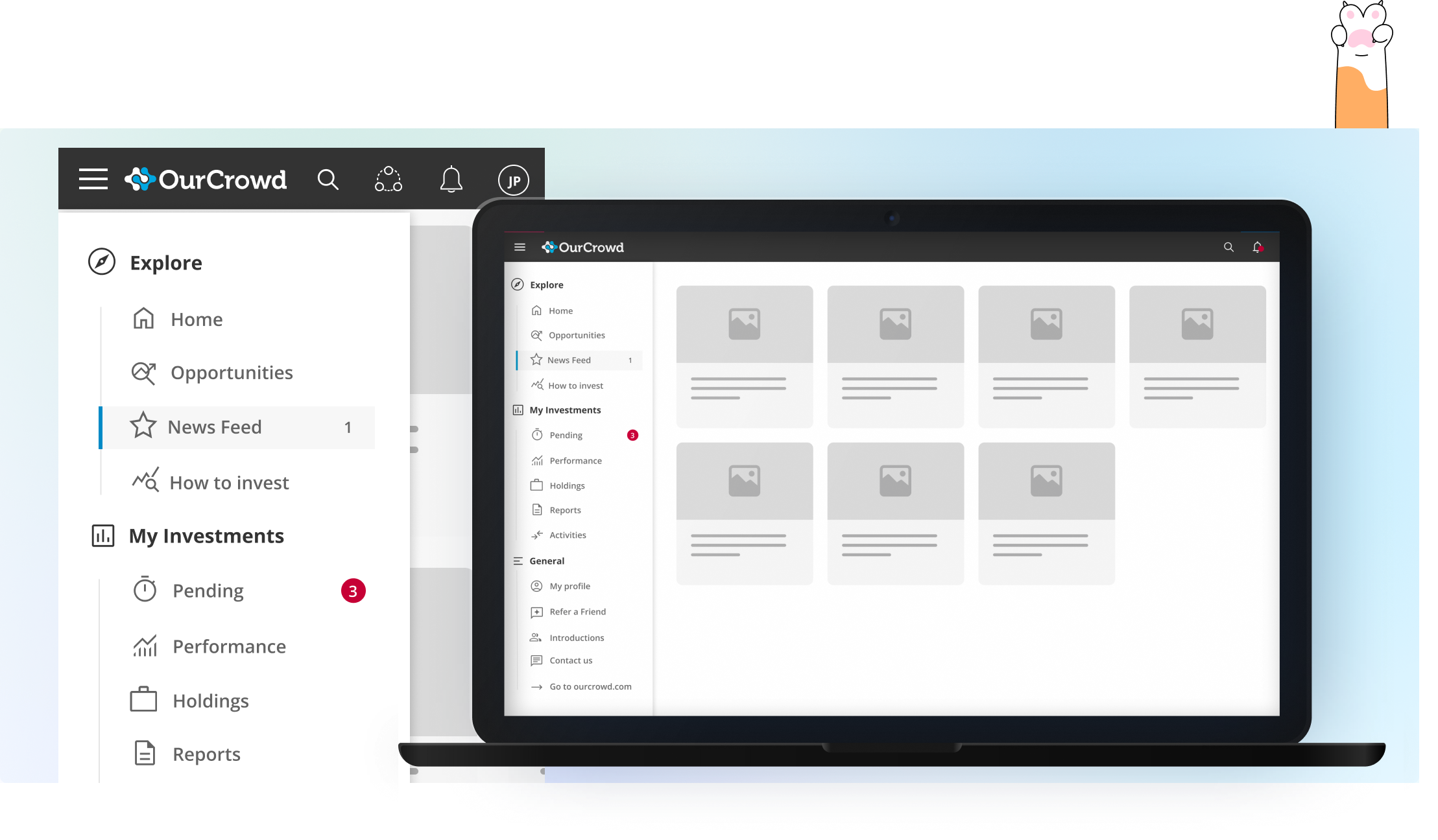 New OurCrowd sidebar - three-group navigation